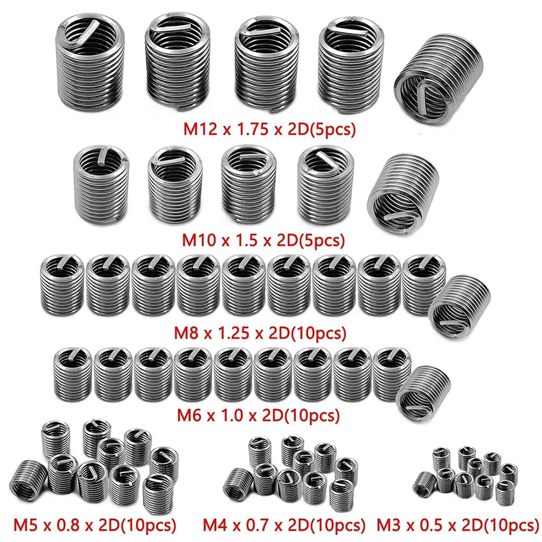 60Pcs Wire Thread Insert M3 M4 M5 M6 M8 M10 M12 Fastening Thread Insert Stainless Steel Spiral Wire Screw Sleeve Wear Repair Kit Oasis Select 60Pcs
