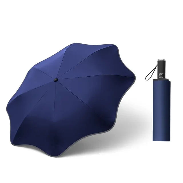Creative Three Fold Automatic Round Corner Reflective Umbrella Wrapped Edge Sunny Rain Dual Use Vinyl Umbrella Oasis Select Blue 8K metal-fiber composite