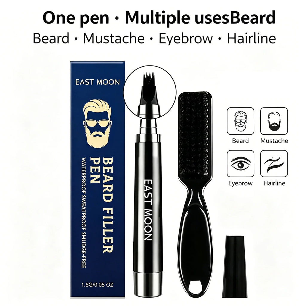 Beard Filler Pen Waterproof Sweatproof Smudge Free Natural Shaping Long Hold Moustache Color Shaping Tools 1.5g With Brush Kit Oasis Select