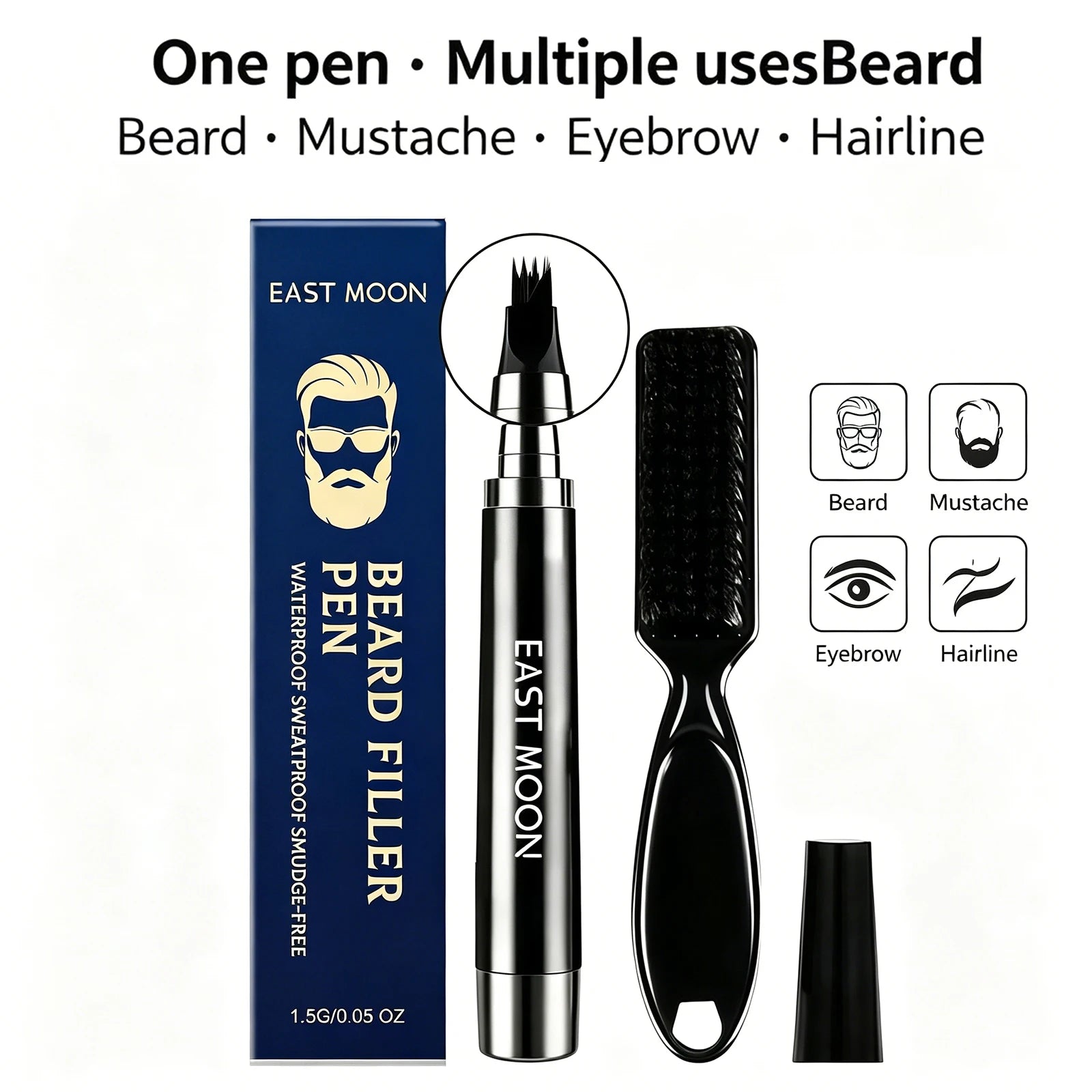 Beard Filler Pen Waterproof Sweatproof Smudge Free Natural Shaping Long Hold Moustache Color Shaping Tools 1.5g With Brush Kit Oasis Select