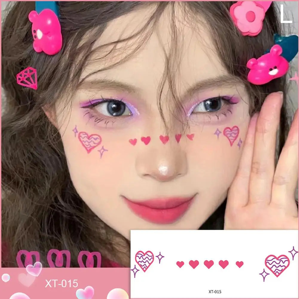 Cute Love Hearts Face Temporary Tattoos for Girls Face Makeup, Eye Shadow Stickers Waterproof Fake Tattoos Party & Festive Looks Oasis Select L