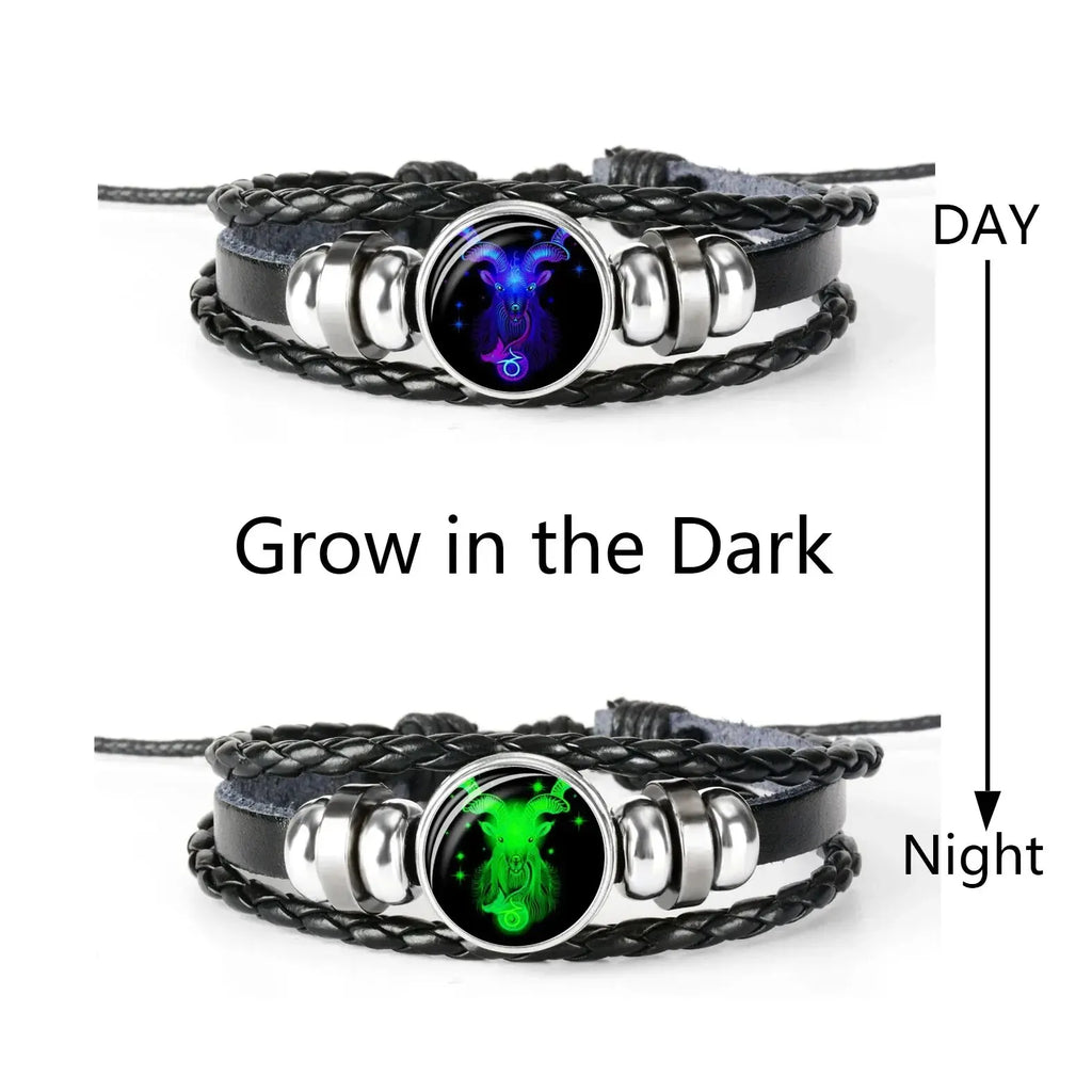Zodiac Constellation Leather Bracelet – Glass Dome Charm Unisex
