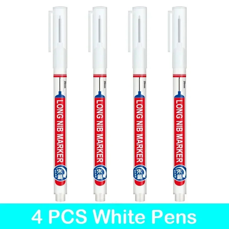 4PCS 20mm Deep Hole Long Nib Multi-Purpose Head Markers for Metal Perforating Pen Woodworking Decoration Art Supplies Oasis Select 4 PCS White Pens