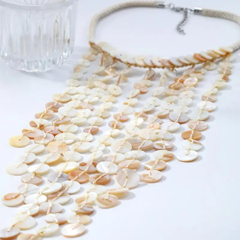 Bead Handmade Woven Shell Tassel Necklace Summer Beach Style Multi-layered Collarbone Chain Women's Fashion Jewelry Accessories Oasis Select