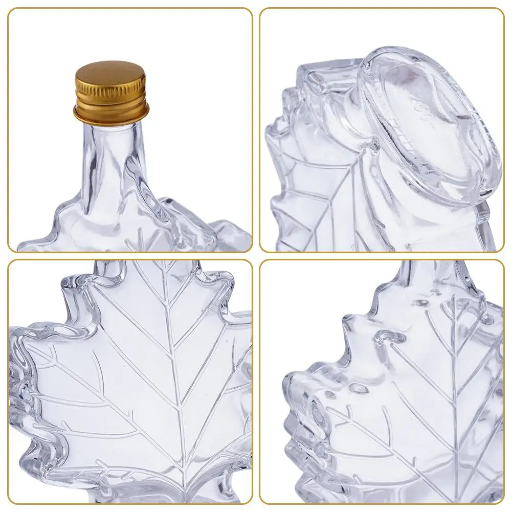 1pcs 50ml 100ml 250ml Mini Maple Leaf Shape Whisky Alcohol Canning Small Wine Syrup Glass Bottles With Cover For Liquor Scotch Oasis Select