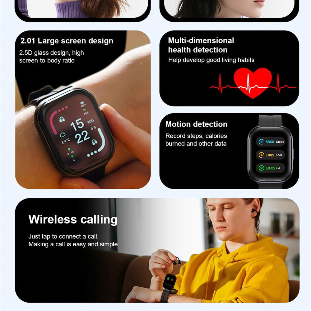 Music Smart Watch TWS Bluetooth Headset 2 In 1 Watch Men Women Reminder Heart Rate Monitor BT Call Fitness Tracker 2.01" Screen Oasis Select