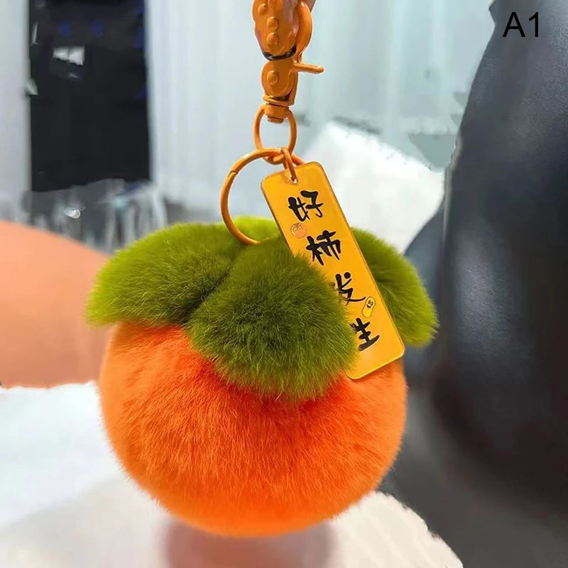 "Good Persimmon Happens" Plush Persimmon Keychain Cute Fruit Bag Charm Pendant for Backpack Gift Lucky Charm Pendant Oasis Select A1