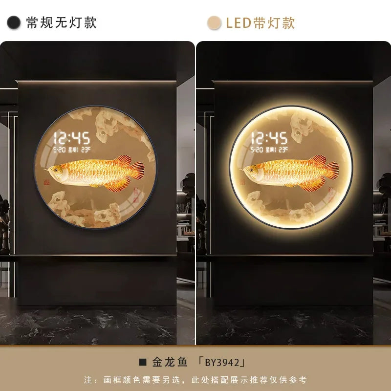 New Chinese Circular Persimmon Ruyi Electronic Wall Clock Living Room Porch Decorative Painting Hanging Wall Clock Wall Decor Oasis Select BY3942 40cm