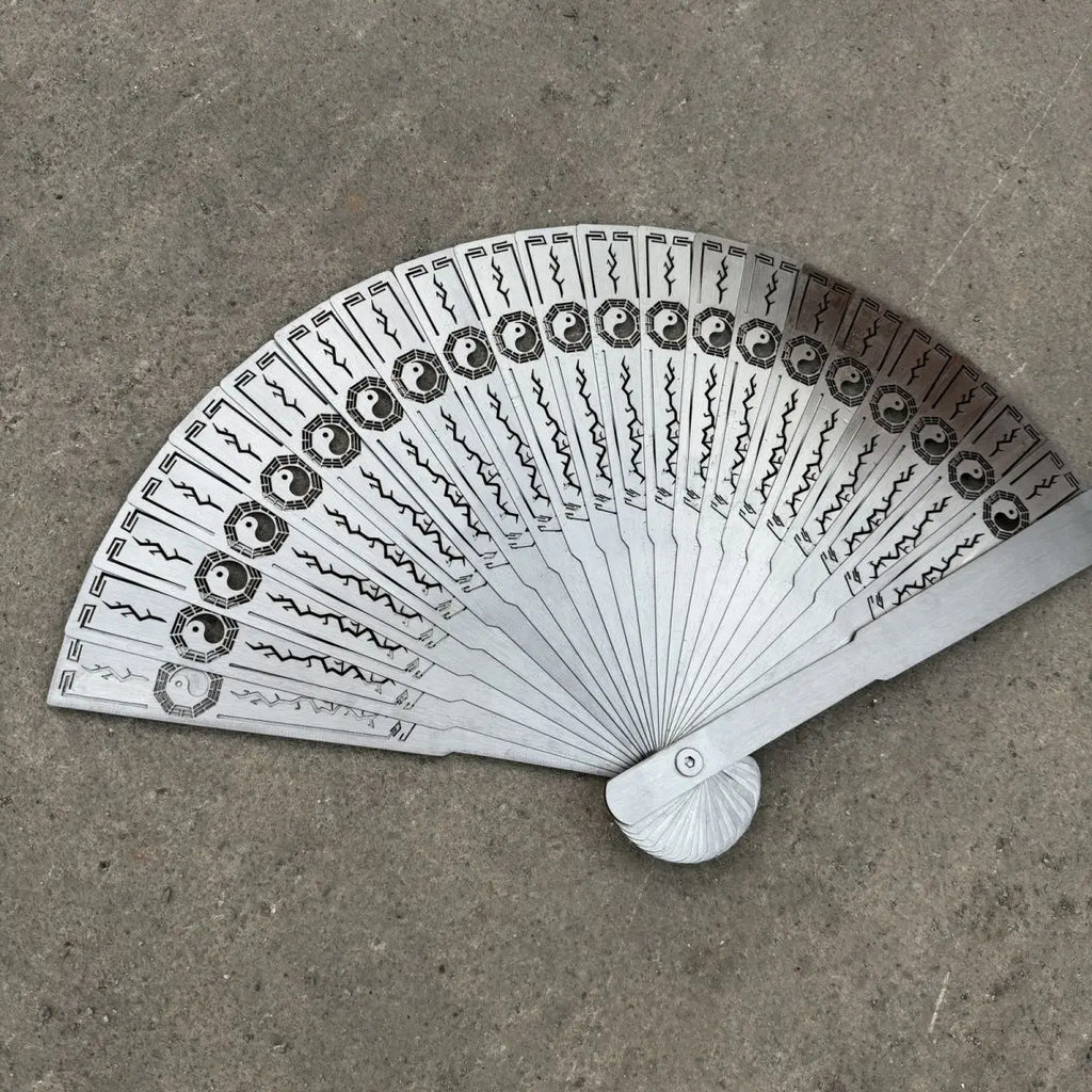Double Opening and Closing Non-magnetic Thickened Stainless Steel Folding Fan Hollow-out Folding Tai Chi Decorative Fan Oasis Select
