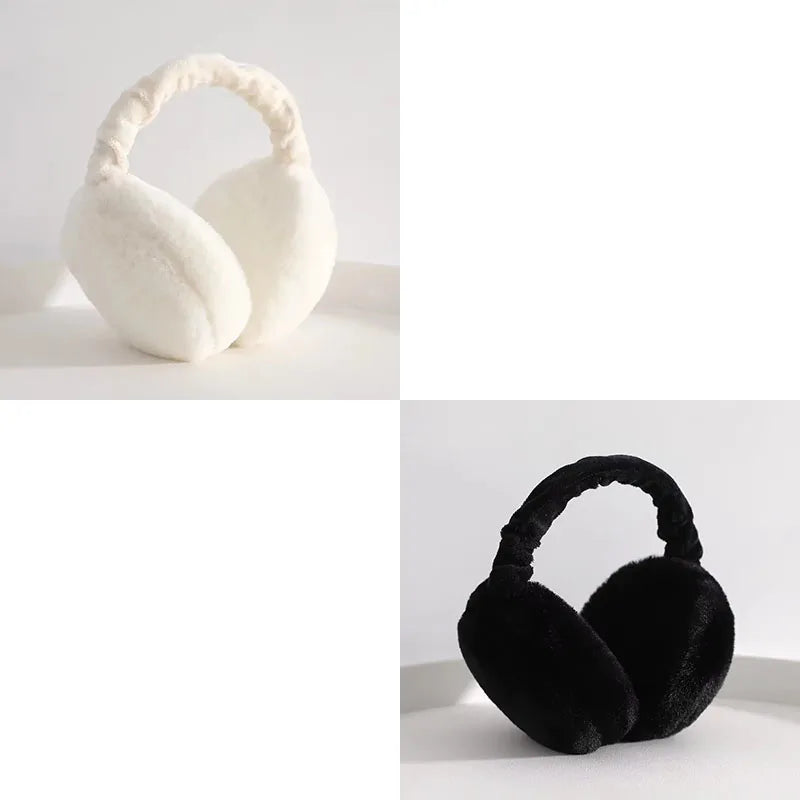 1-4PCS Korean Version Foldable Portable Ear Cup For Warmth, Plush Earplugs For Men And Women For Warmth In Autumn And Winter Oasis Select White-Black