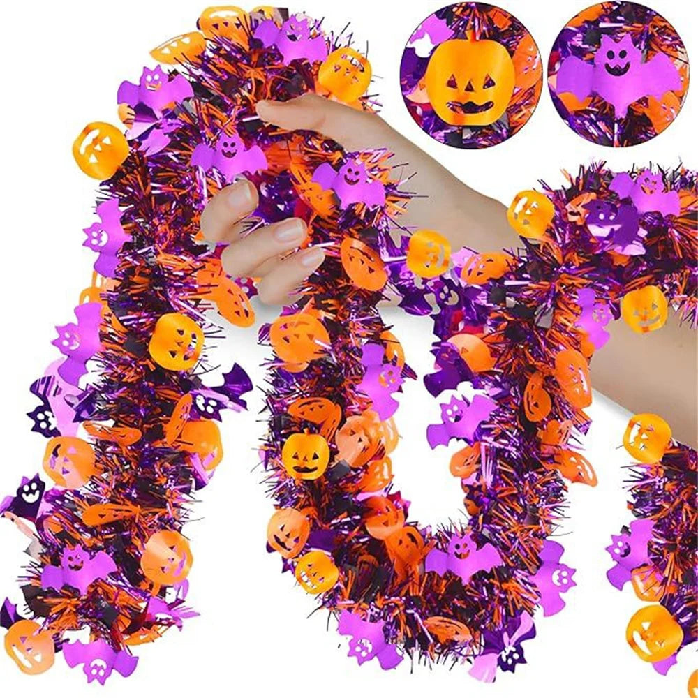 200cm Halloween Tinsel Garland – Pumpkin Bat Ghost Decor