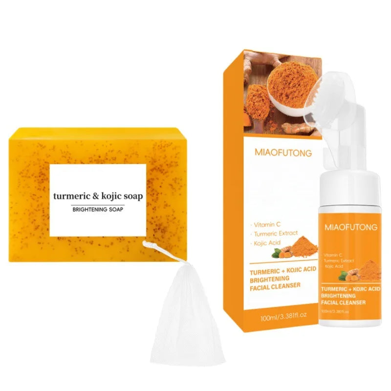 Turmeric Cleanser & Soap Sets Deeply Cleansing Kojic Acid Blackhead Remover Skin Cleansing Oil Control Fade Acne Marks Brighten Oasis Select set B