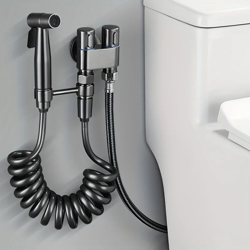 Handheld Stainless Steel Nozzle Bidet Toilet Companion Set Wall Mounted One in Two Out Angle Valve Kit Bathroom Accessories Oasis Select