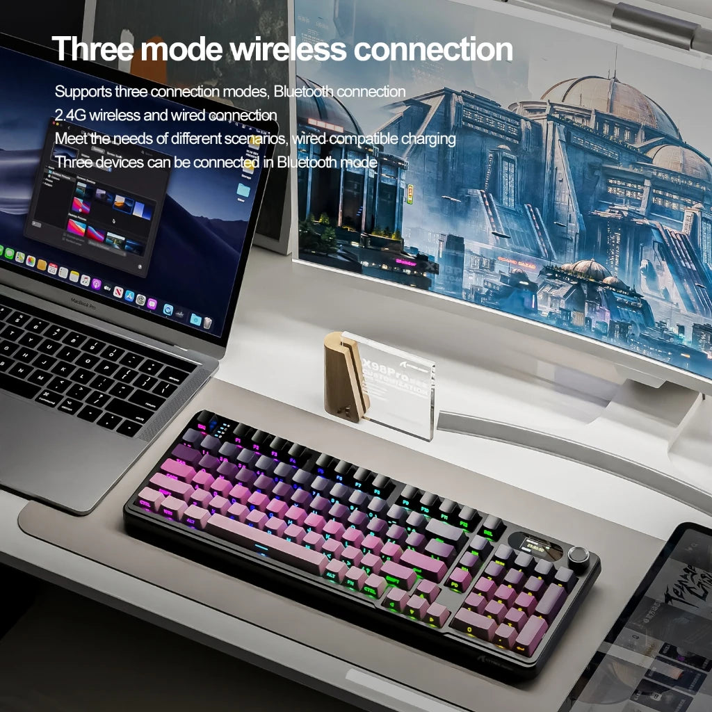 Attack Shark X98 Pro Mechanical Keyboard 3-Mode Wireless (BT/2.4G) Gasket Mount Hot-Swap RGB & TFT Screen | 4000mAh 80% Layout Oasis Select