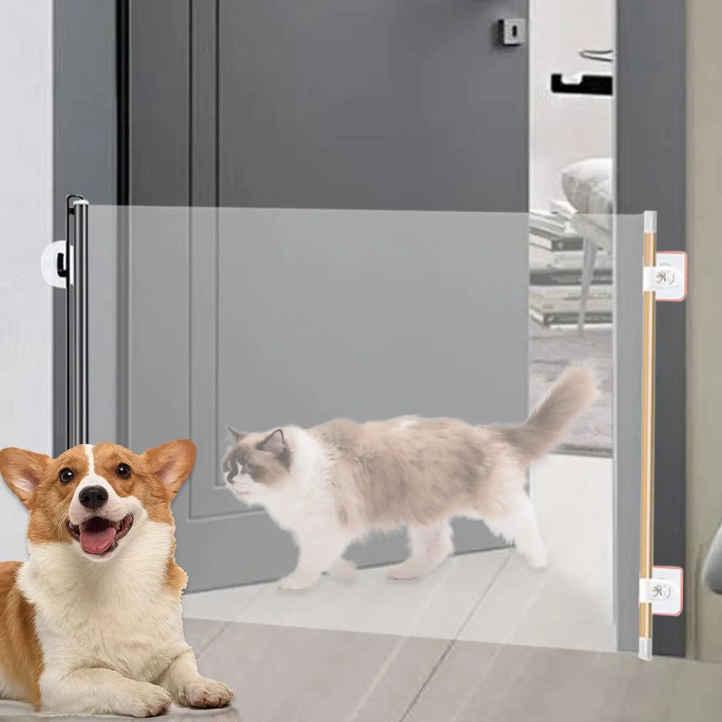 Retractable Pet Gate Adjustable Mesh Dog Gate Retractable Expandable Folding Barrier Divider Blocker Screen for Indoor Outdoor Oasis Select