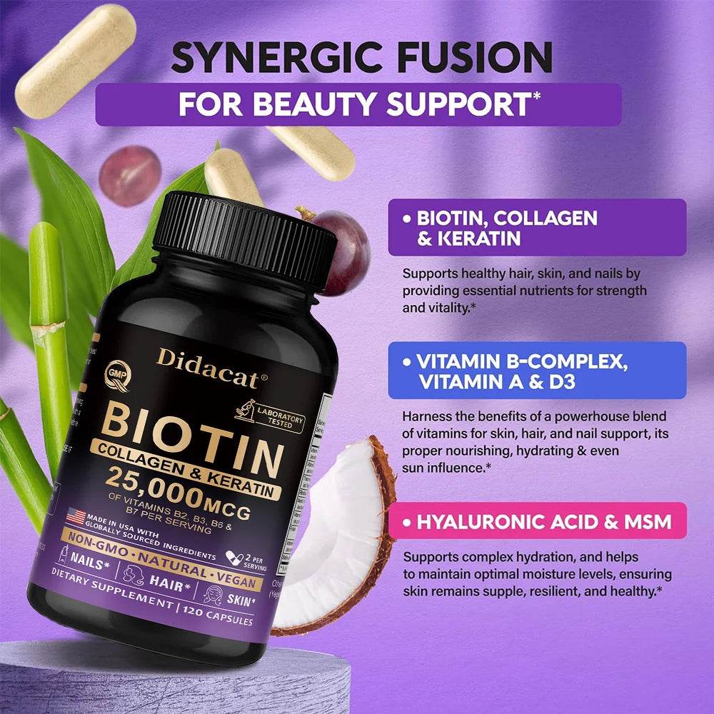 Biotin 25000 mcg + Collagen & Keratin – Hair, Skin & Nails Hair & Beauty Supplement Oasis Select