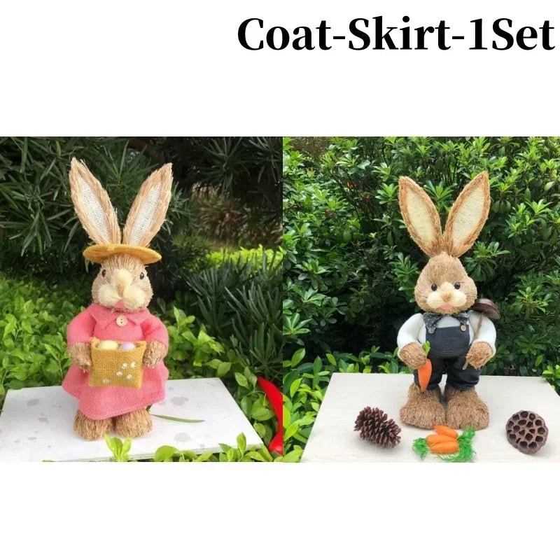 1/2Pcs Easter Bunny Party Decor Realistic Ornament Handmade Home Store Decoration Country Retro Style Gift Window Display Prop Oasis Select Coat-Skirt-2PCS