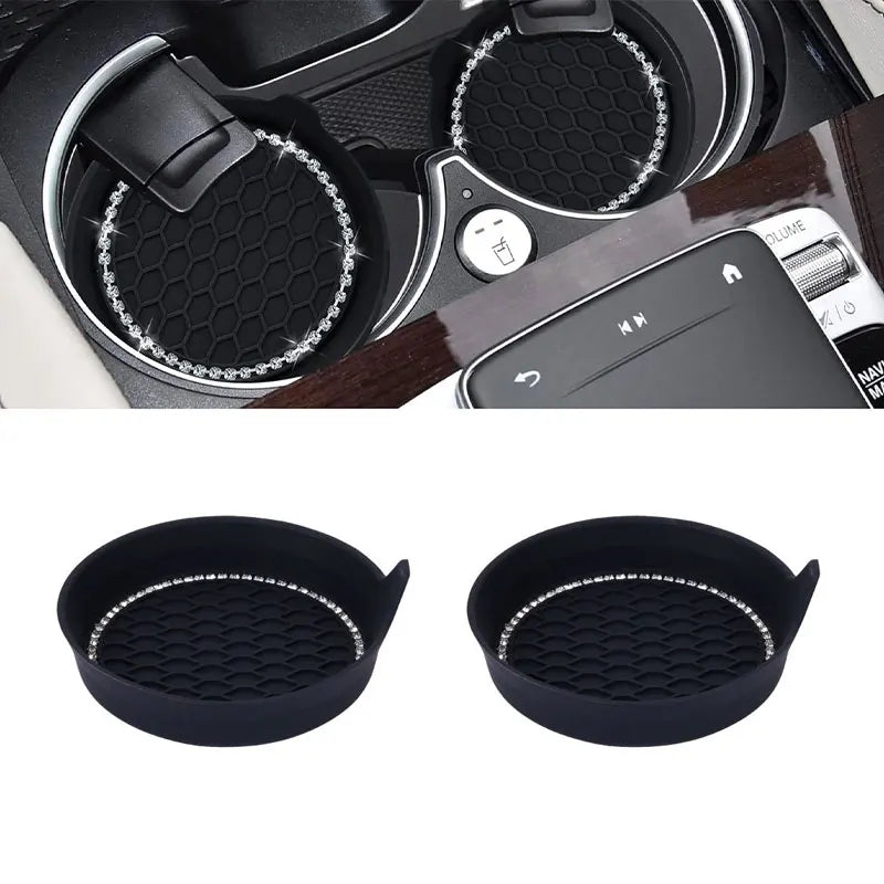 Bling Rhinestone Car Cup Holder Coasters | Non-Slip Rubber Pads