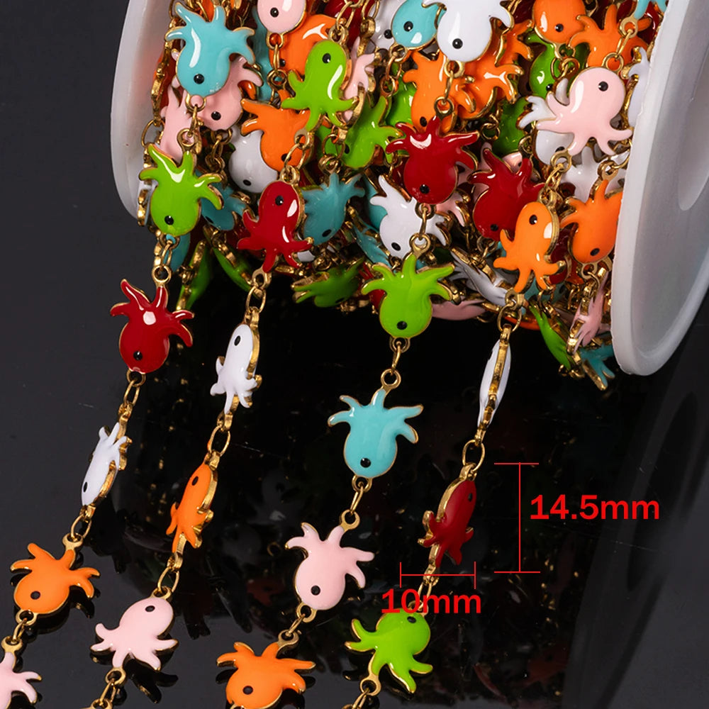 1m Stainless Steels Ocean Animal Oil Drip Chain Enamel Link for Women DIY Crafting Bracelet Jewelry Making Supplies Findings Oasis Select Gold Octopus