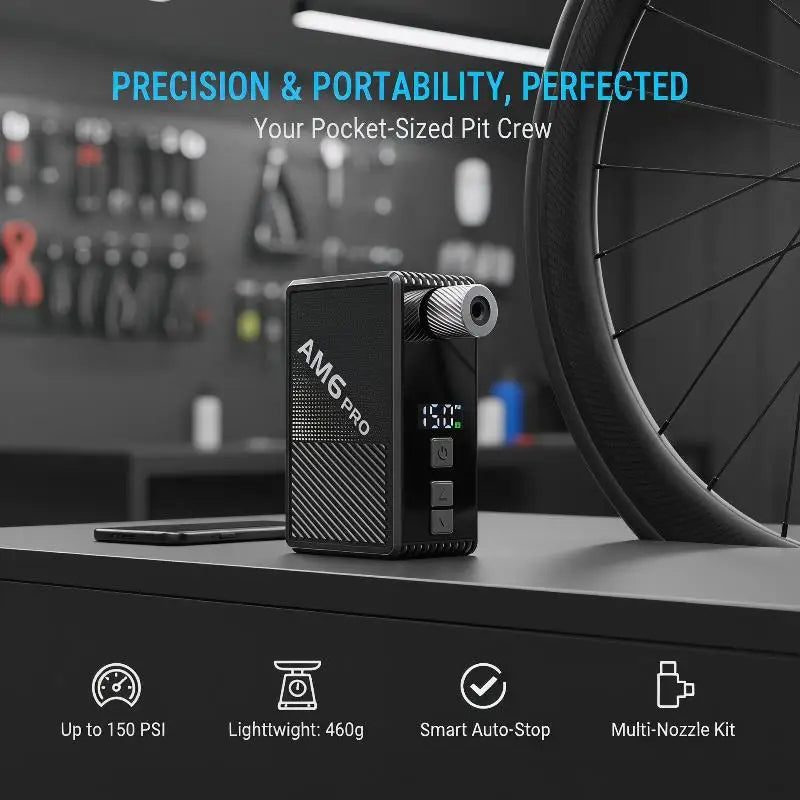 Portable Electric Bike Tire Pump High Pressure 150PSI With Digital Display And Type C Charging For Mountain Bike Road Bike FV AV Oasis Select