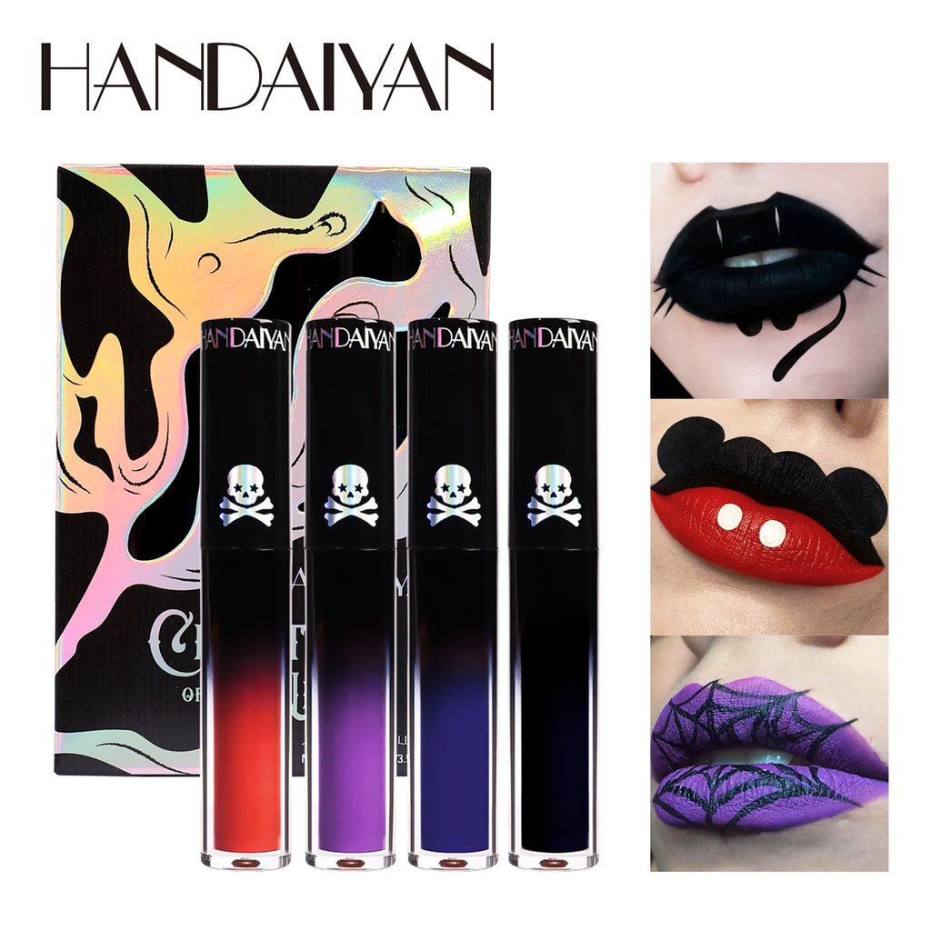 Handaiyan Gothic Matte Lip Gloss Set – 4pc Black & Purple
