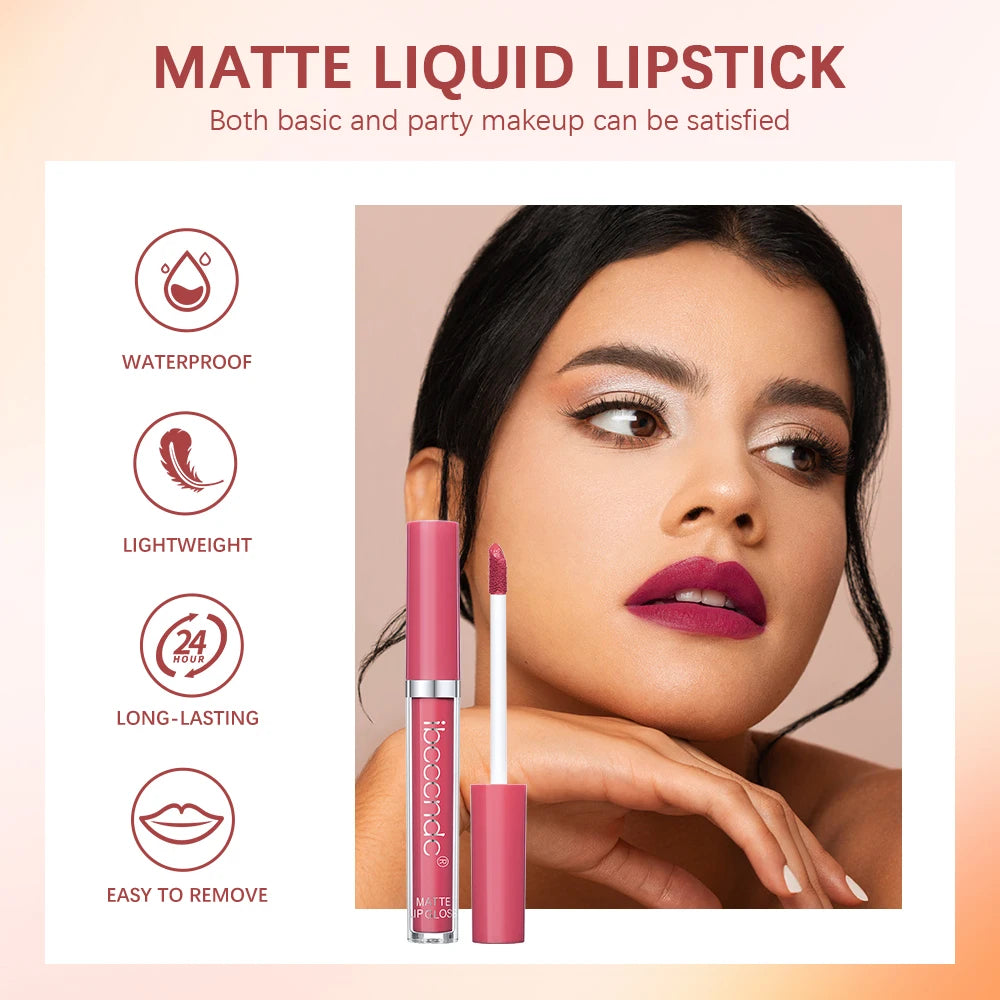 12 Color Matte Velvet Lip Gloss Waterproof Long-lasting Liquid Lipstick Cosmetic Beauty Keep 12 Hours Moist Lip Gloss Makeup Oasis Select