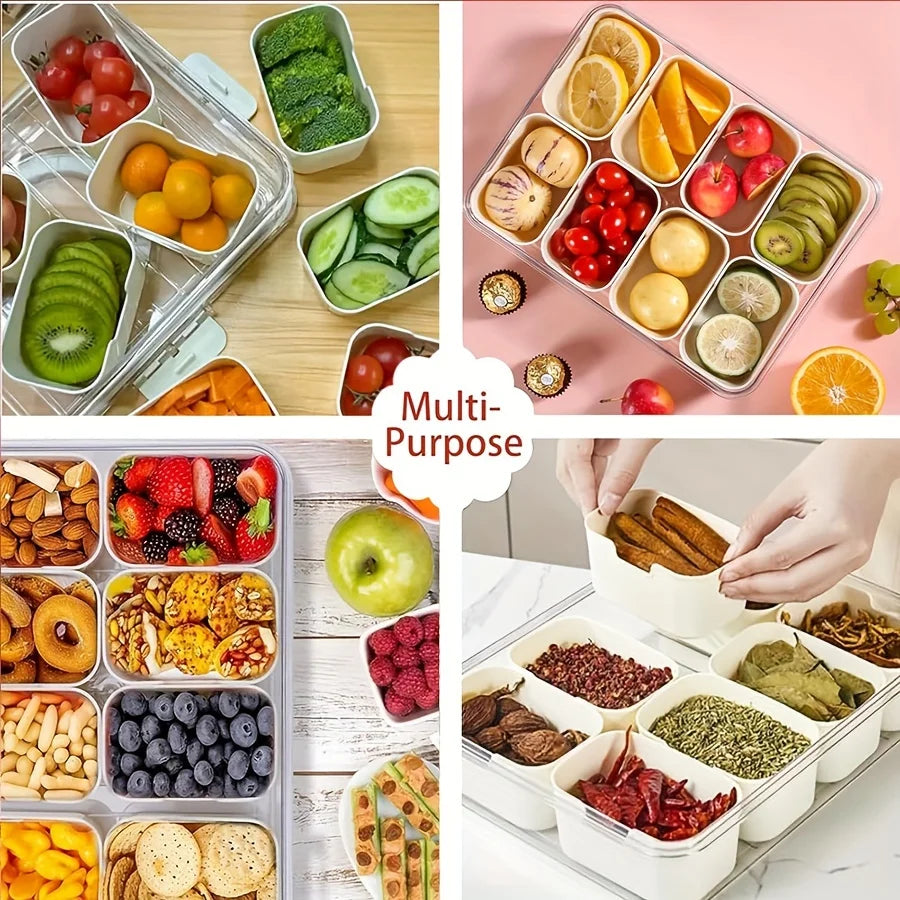 Portable Snack Organizer with Lid - 4/8 Compartment Organizer, Travel Friendly Grill Plate, Fruit and Vegetable Fridge Cooler Oasis Select
