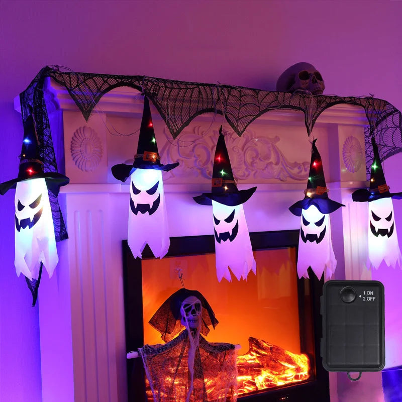 1-5PCS Halloween Wizard Hat Ghost Hanging Decoration Spooky Room Ambiance for Ghost Festival Party Scary Decor Flash Pendant Oasis Select