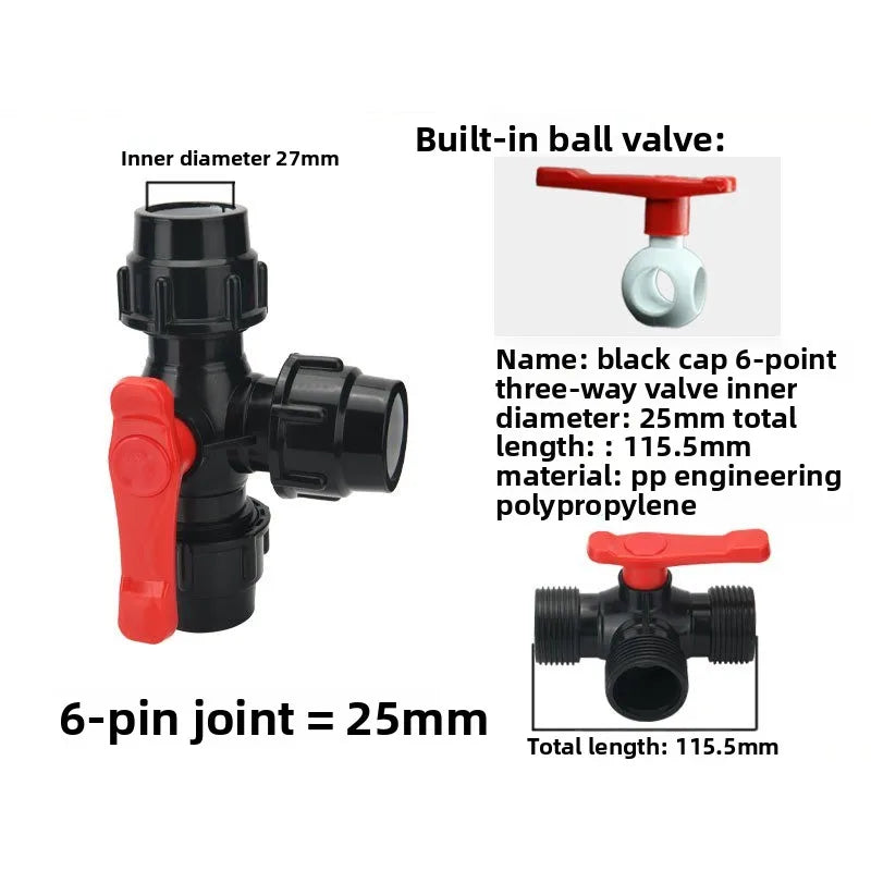 1x PE Pipe 3-Way Ball Valve 20/25/32/40/50mm Plastic Ball Quick Connect Three-way Three-way Ball Oasis Select 25mm