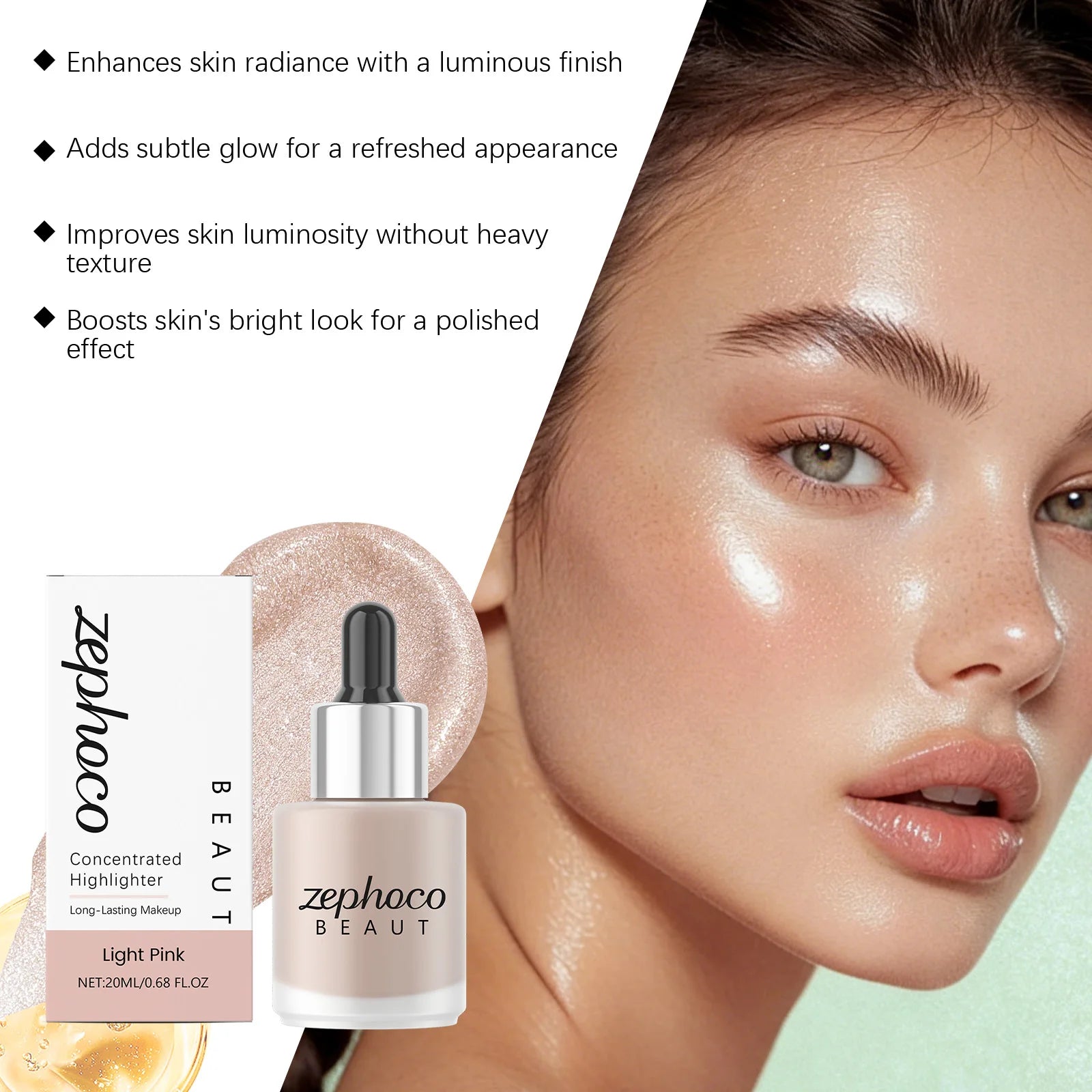 Zephoco Concentrated Liquid Highlighter | Glowing Skin Makeup Liquid Highlighter Oasis Select