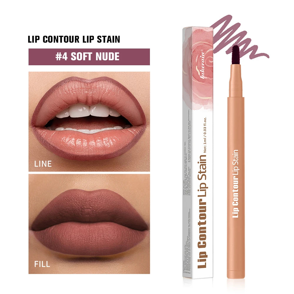 Long-lasting Lip Contour Lip Stain 2 In 1 Smudge-proof Lip Liner Pencil Ultra Pigmented Dual-Sided Design Non-Stick Cup Makeup Oasis Select 4 Soft Nude