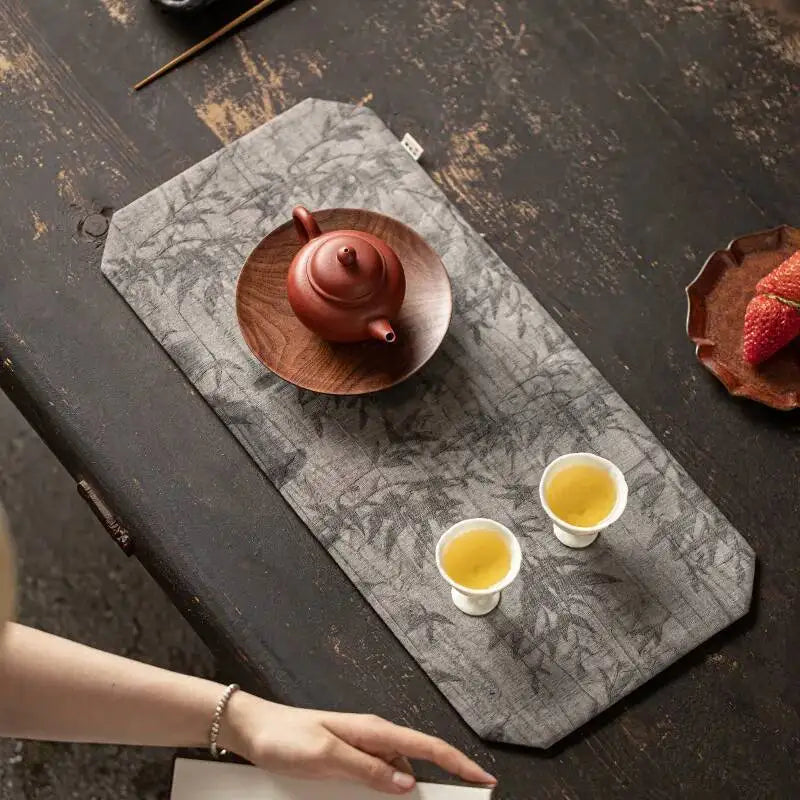 Washable Zen Double-sided Tea Table Dry Bubble Mat Tea Ceremony Accessories Brocade Chinese Style Tea Mat Square Table Pad Oasis Select