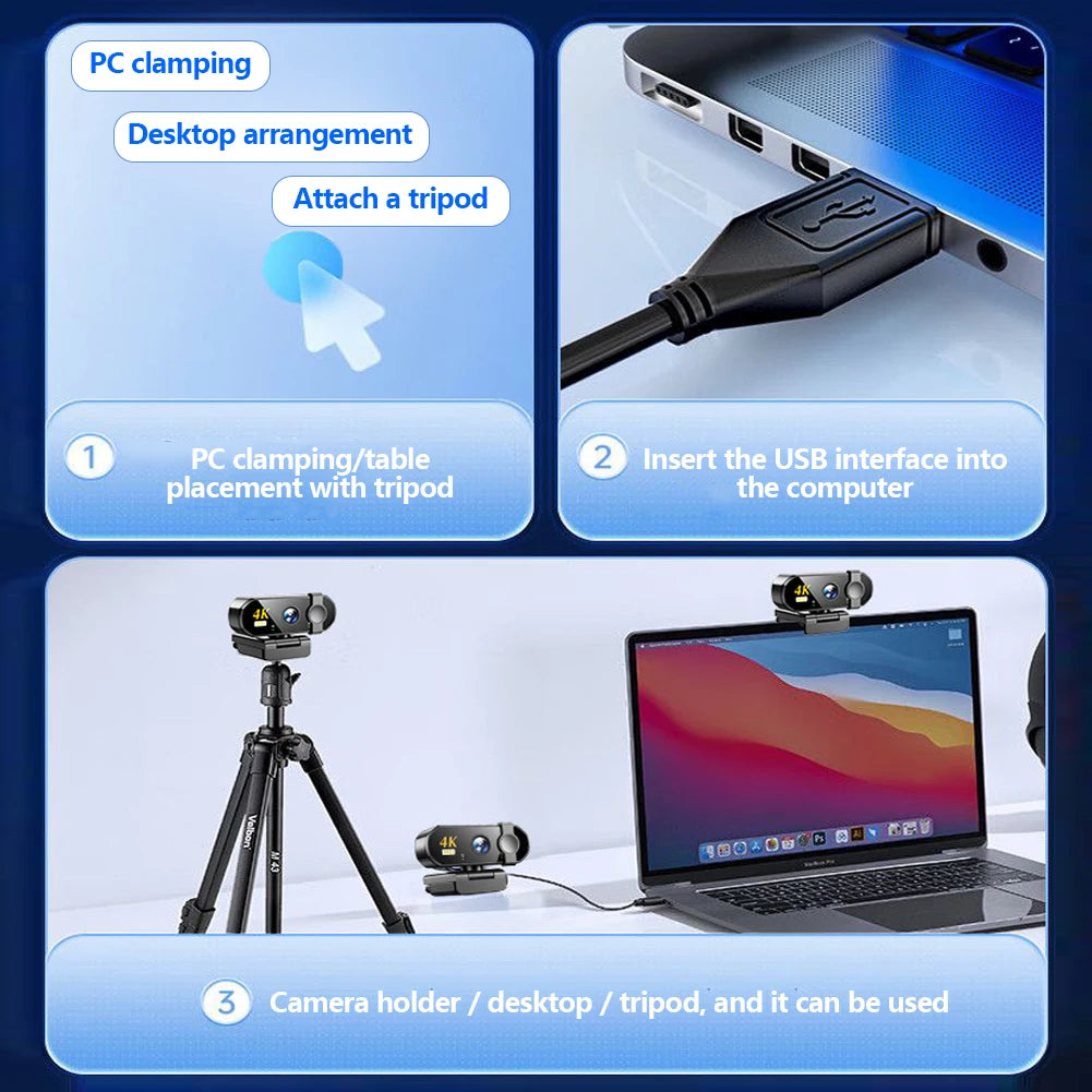 Fanmuran 4K USB Webcam – Auto-Focus, 120° Wide-Angle, Plug & Play