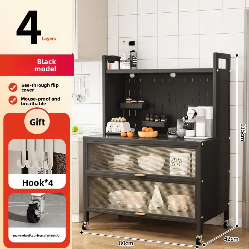 Dustproof side cabinets, shelves, multi-layer floor cabinets, small appliances, microwave ovens, multifunctional storage racks Oasis Select 4-Black-80