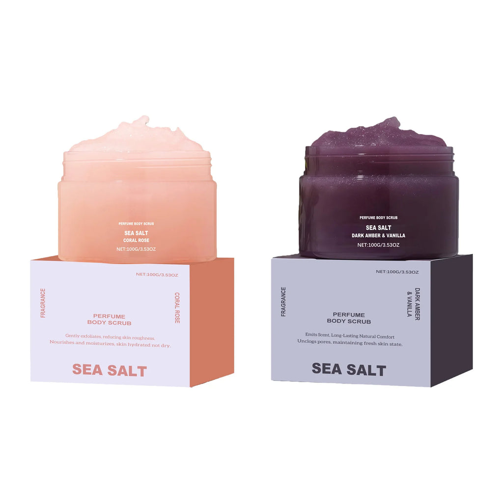 Perfume Body Scrub Hydrating Smoothing Skin Natural Exfoliating Salt Rose Coral Amber Vanilla Scent Moisturizing Cleansing Skin Oasis Select 2 IN 1