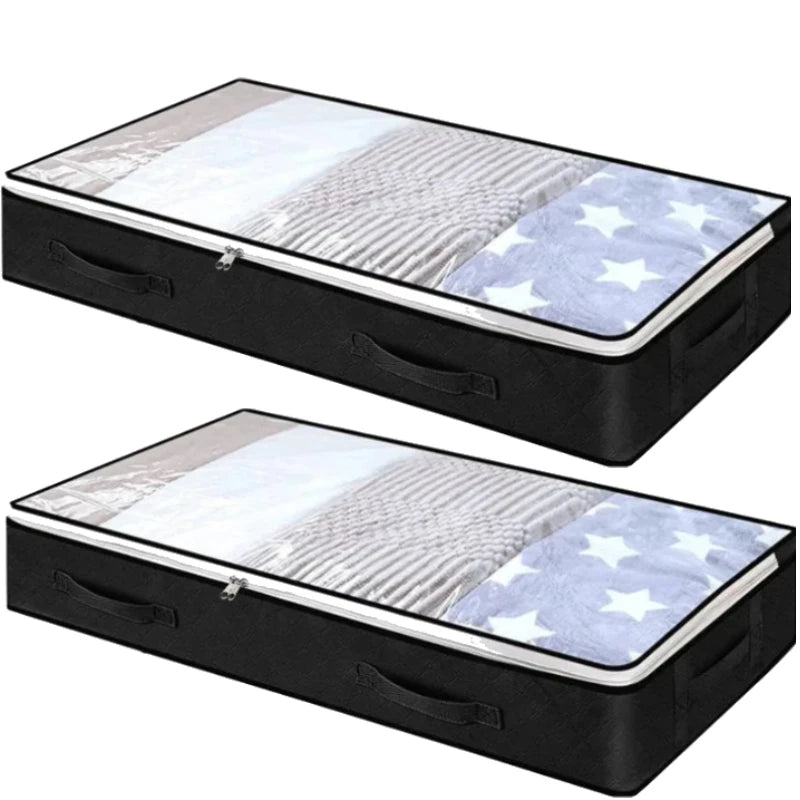 Under bed Storage Bag For Portable Foldable Quilt Bags Wardrobe Clothes Organizer Storage Box Dustproof Organizer Large Capacity Oasis Select 2pcs large black