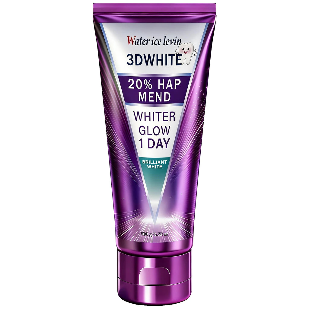 20% HAP 3D White Toothpaste - 1 Day Whiter Teeth, Deep Stain Remover, Cool Menthol for Fresh Breath & Strong Enamel Oasis Select PURPLE