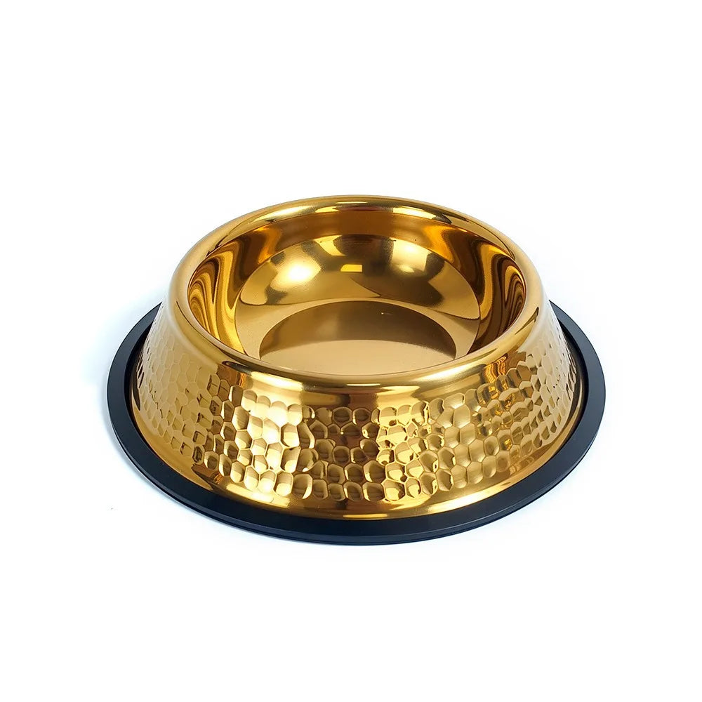 Gold Stainless Steel Pet Bowl | Anti-Slip Dog & Cat Feeder