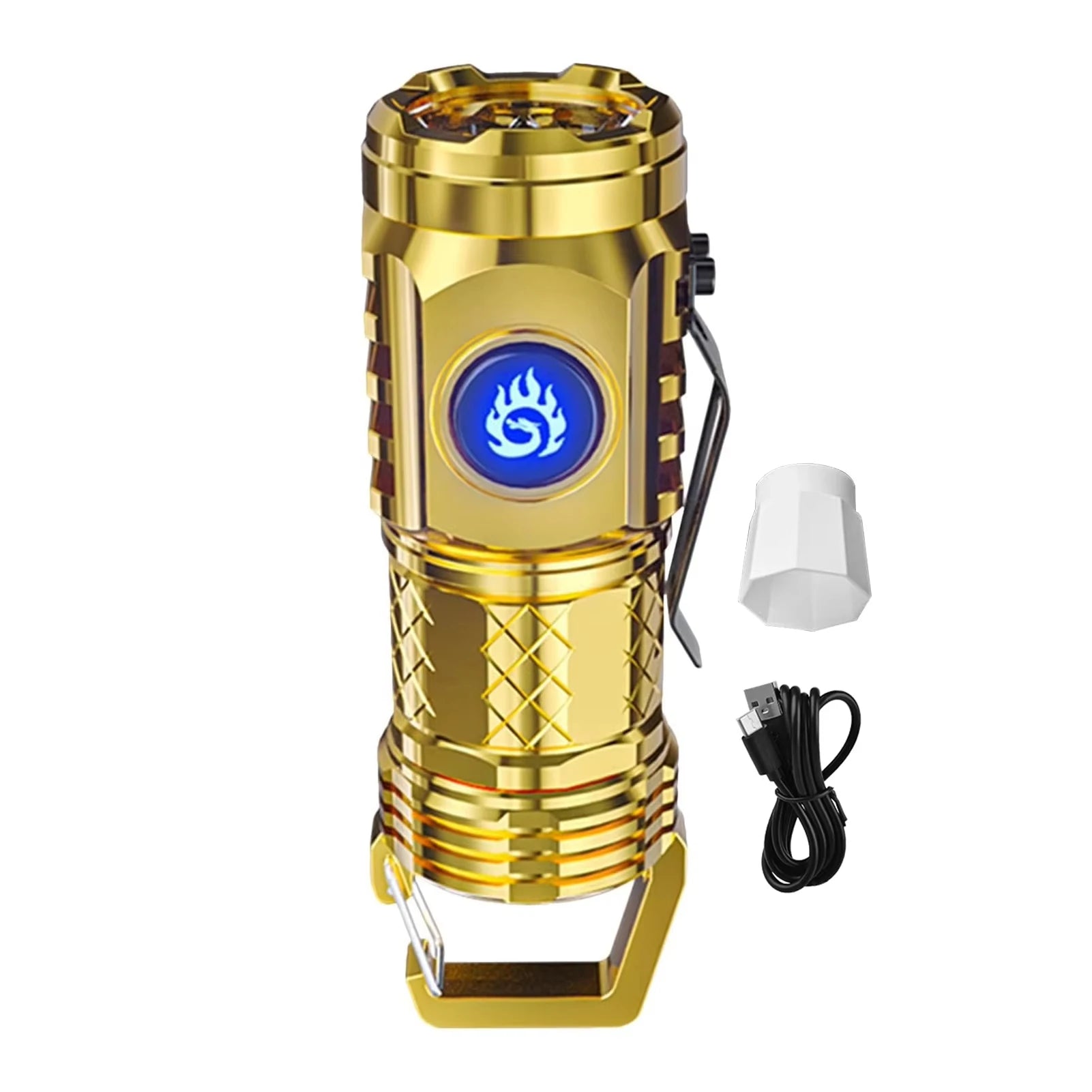 Powerful Mini Handheld Flashlight USB Rechargeable Pocket Torch for Outdoor with 5 Modes Camping Hook Lantern Tent Light Oasis Select Gold Fixed Focus