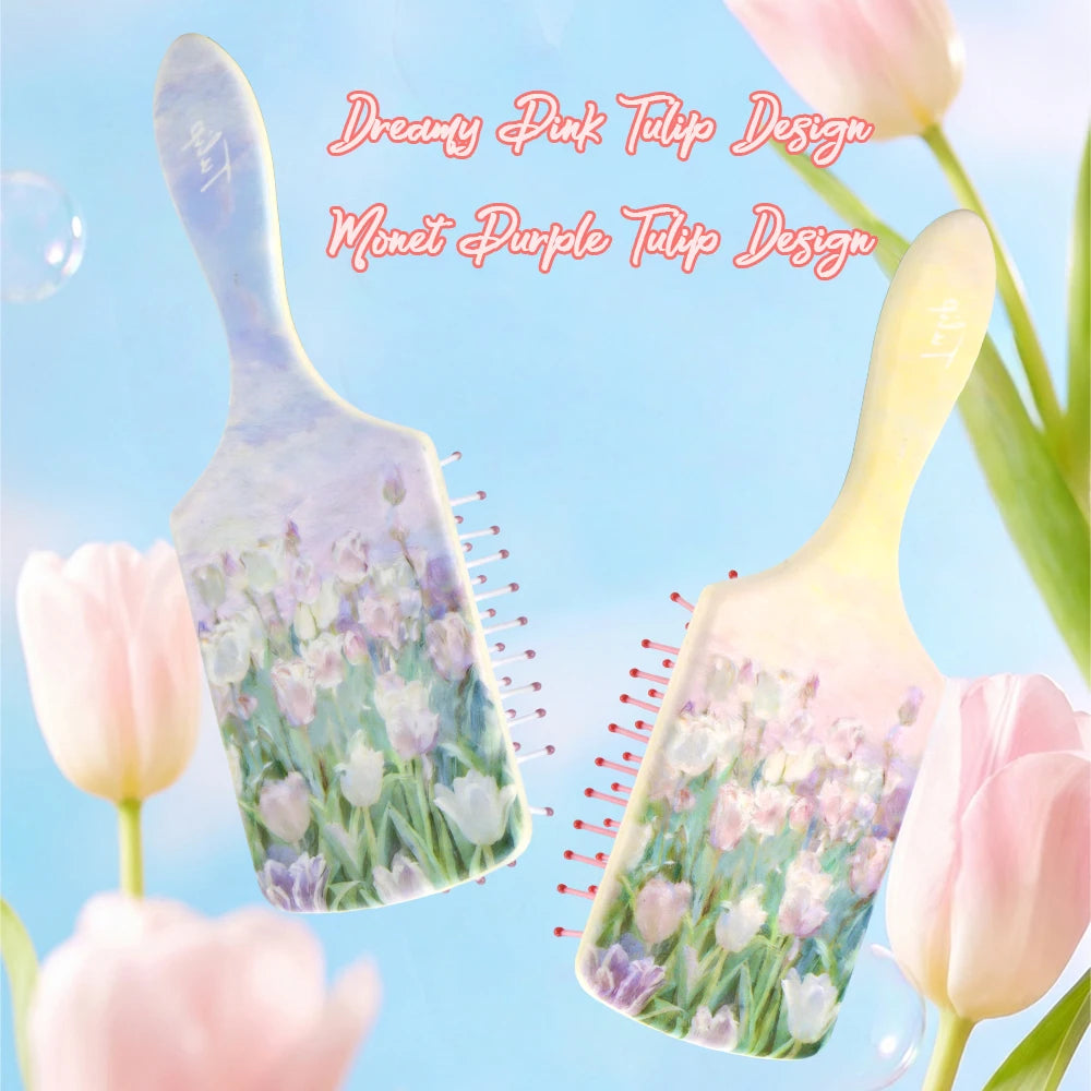 Tulip Oil Painting Air Cushion Hairbrush – Anti-Static Detangling