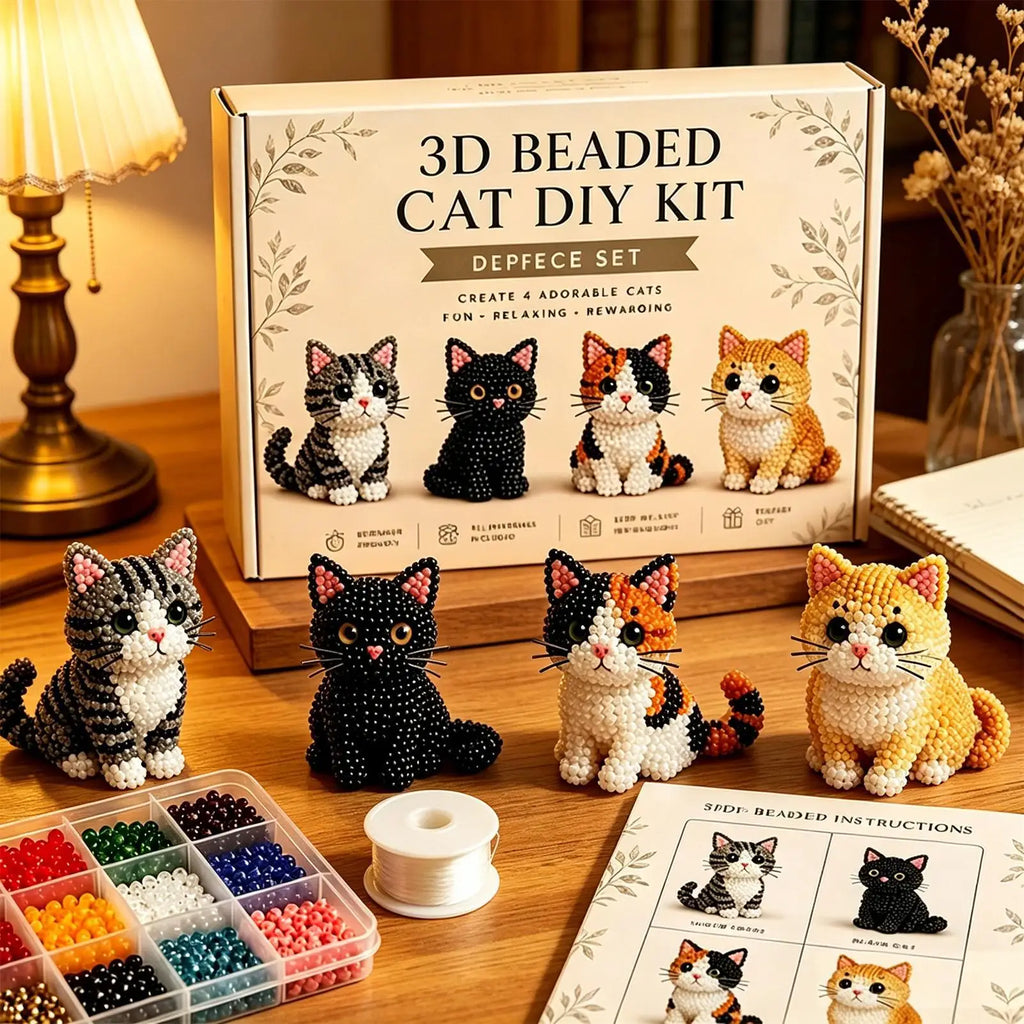 DIY Animal Beading Kit Cute Beginner-Friendly 3D Cat Funny Animal Beadwork Kit for Desk Decorations Bookshelf Decor Party Favors Oasis Select