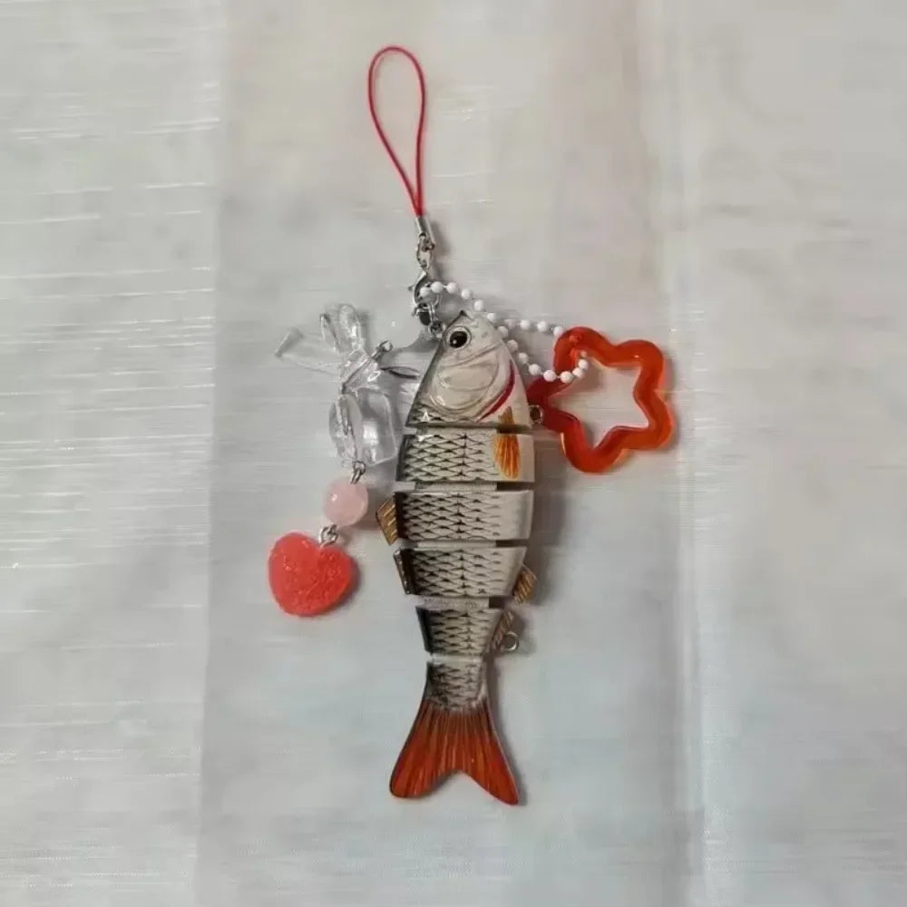 New Plastic Fish Keychain Multi Jointed Simulation Fish Hook Key Chain Backpack Pendant Gifts Oasis Select Red