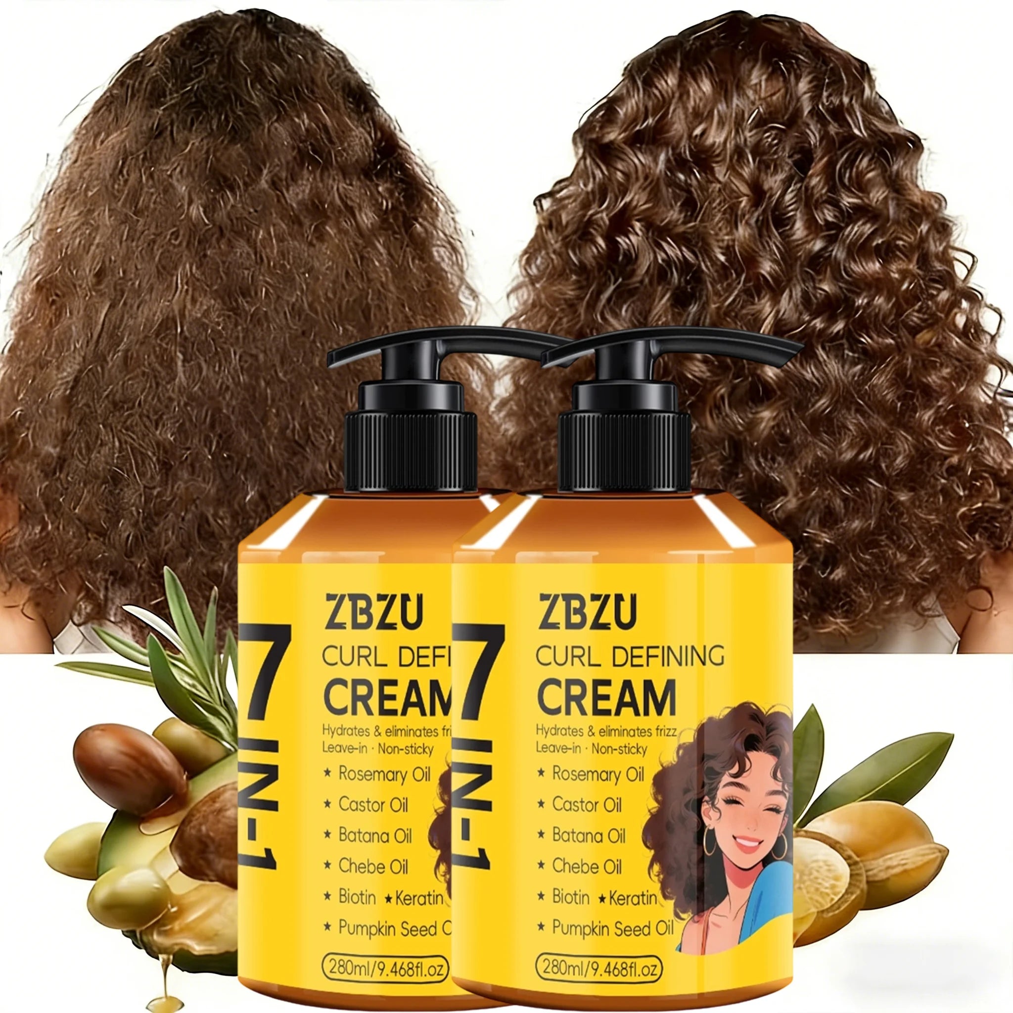 7-in-1 Curling Setting Cream，featuring Moroccan argan oil. Suitable for wavy and curly hair, providing deep nourishment, enhanc Oasis Select Beige
