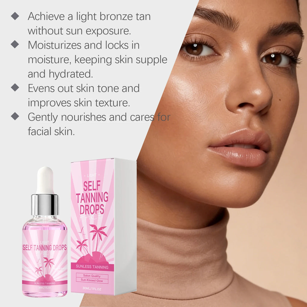 Self Tanning Drops Sunless Tanner Serum Face Body Natural Bronze Tone Even Skin Tone Moisturizing Glowing Hydrating Bronzing Oasis Select
