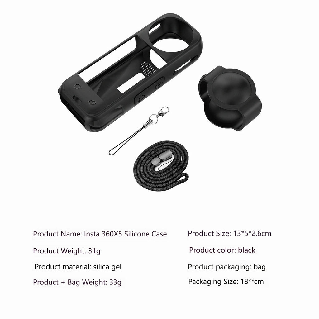 Insta360 X5 Silicone Case & Lens Cap Protector Cover Set