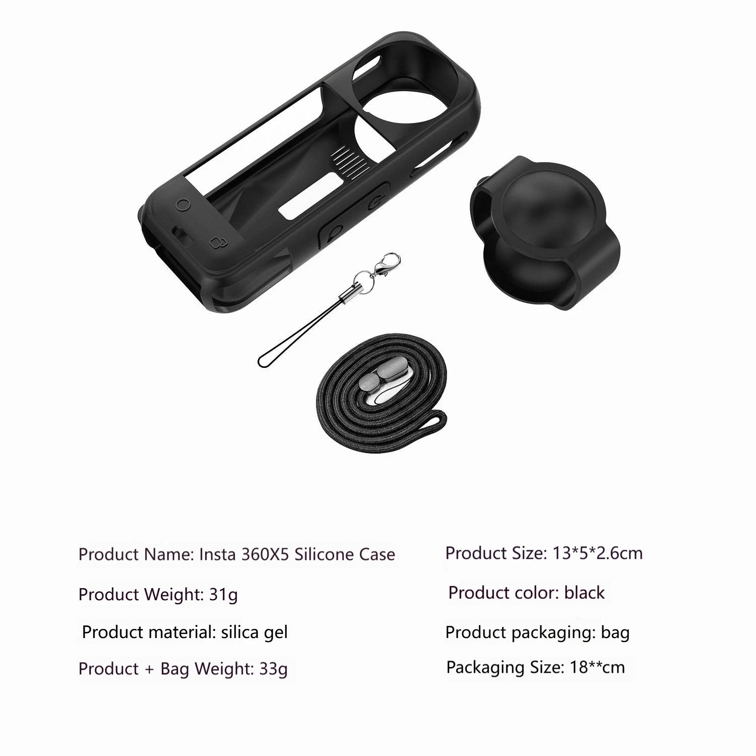 Insta360 X5 Silicone Case & Lens Cap Protector Cover Set