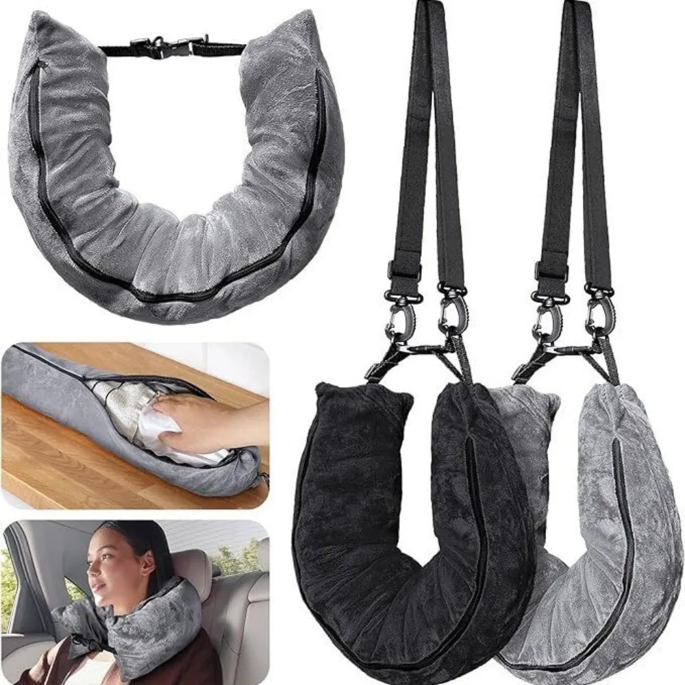 Multifunctional Fillable Travel Neck Pillow Comfortable Waterproof Stuffable Neck Portable U-Shaped Pillow Luggage Pillowcase Oasis Select