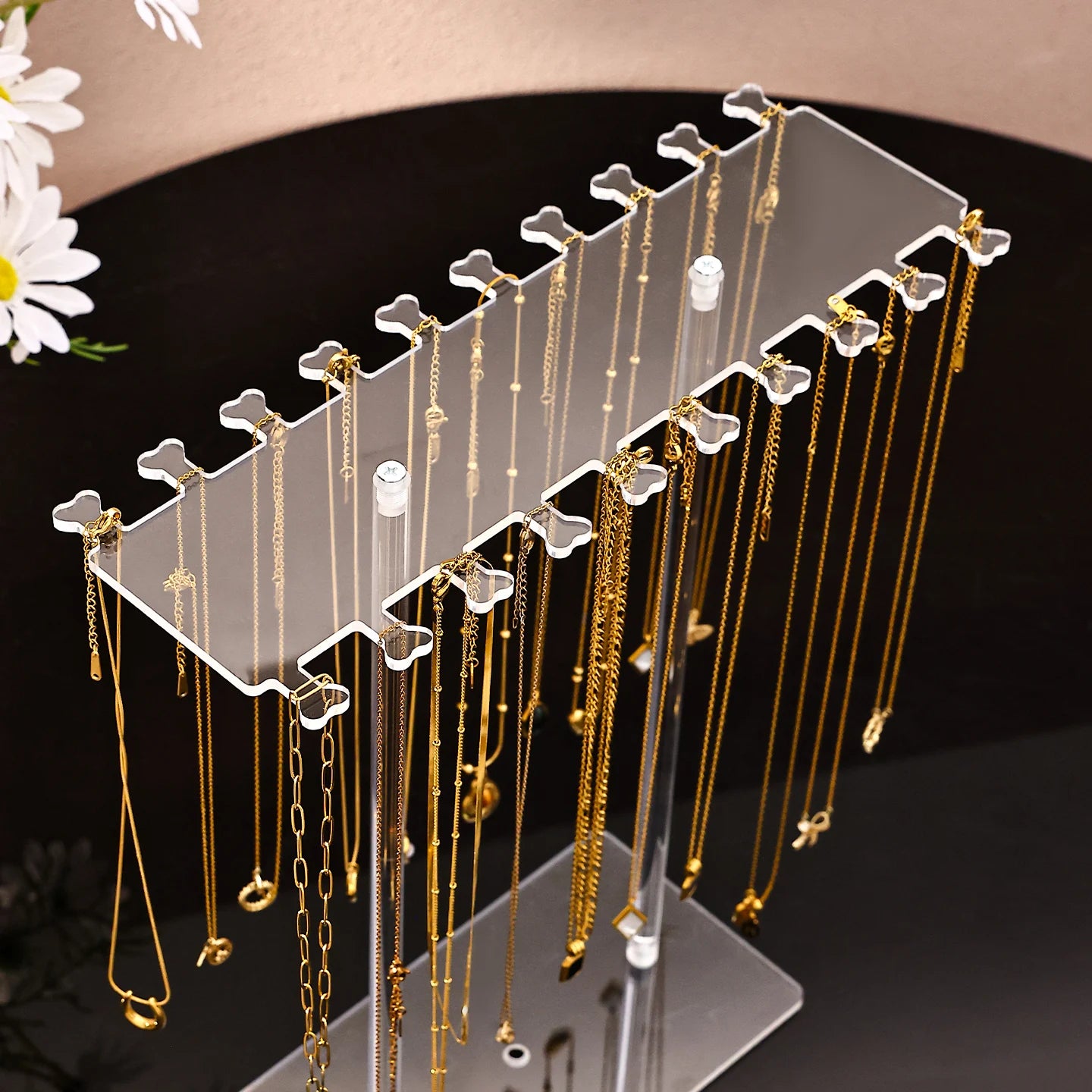 1pc Transparent Acrylic Desktop Necklace Display Rack, Dressing Table, Jewelry Organizer, Multifunctional Counter Display Props Oasis Select
