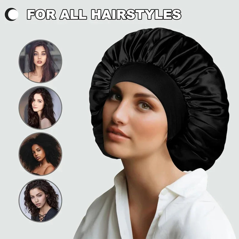 1 Large Satin Headband, Silk Headband for Sleeping, Sleeping Hat with Elasticized Soft Strap, Women's Hair Care Shower Cap Oasis Select