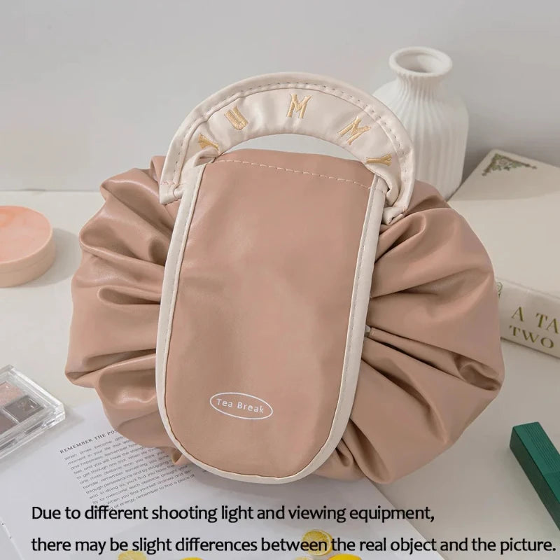 Travel Cosmetic Bag Drawstring Pull Out Large Capacity Cosmetic Brush Bag Women'S Travel Cosmetic Storage Bag With Handle Oasis Select